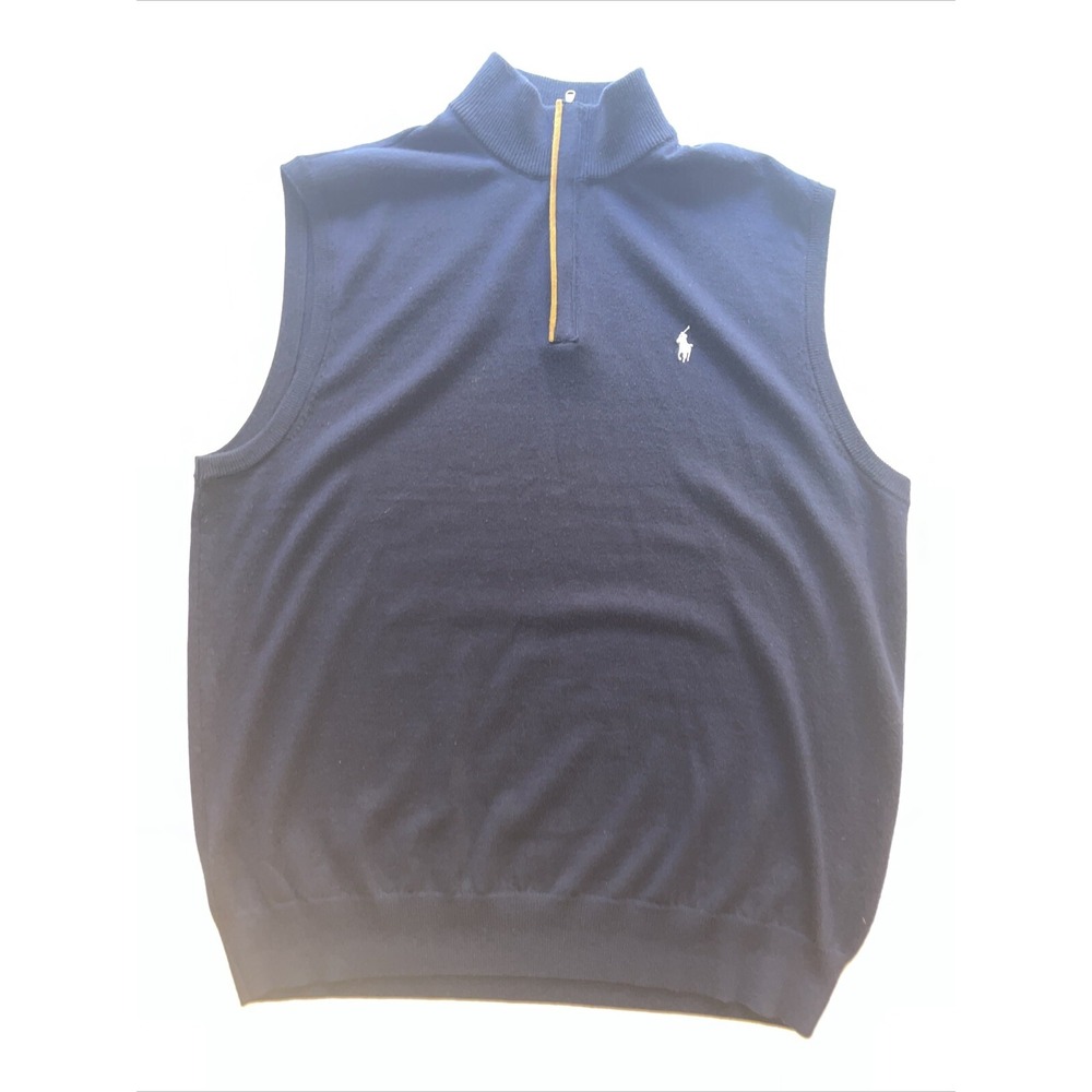 Ralph Lauren Polo Golf Men's 1/4 Zip Mock Neck 100% Merino Wool XL Sweater Vest